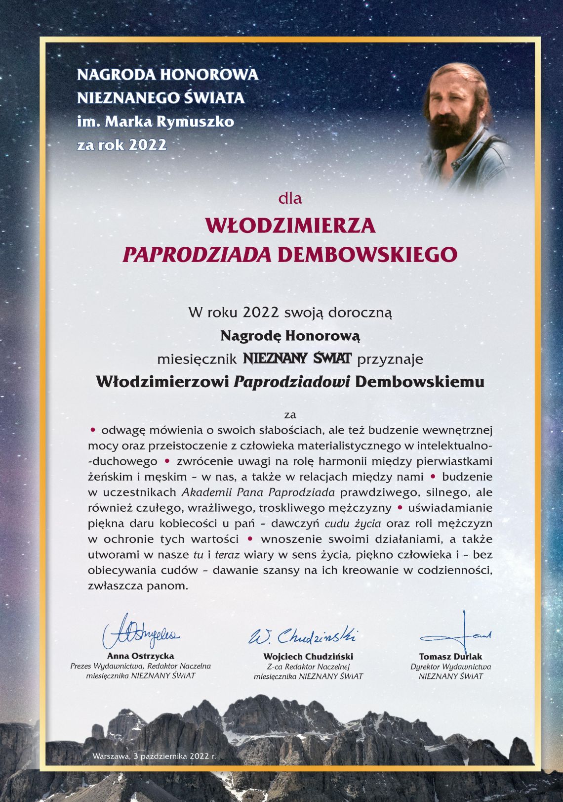 Nagroda Honorowa NŚ za 2022 - NŚ 12/2022
