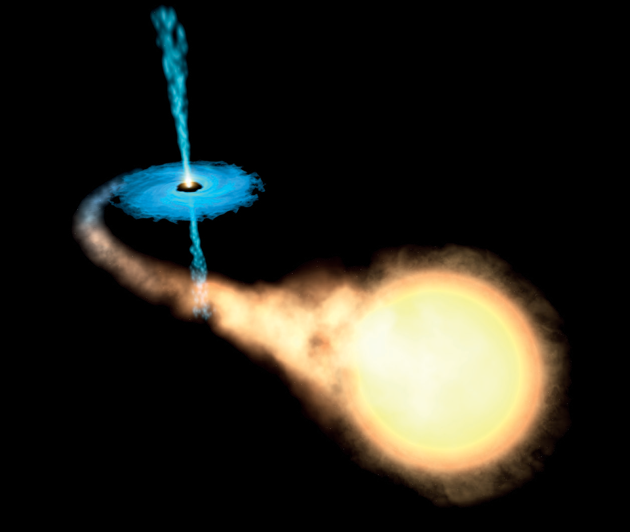 Dysk akrecyjny powstały wskutek pochłaniania przez czarną dziurę pobliskiej materii gwiazdowej. Graf. za: ESA/Hubble, CC BY 4.0
