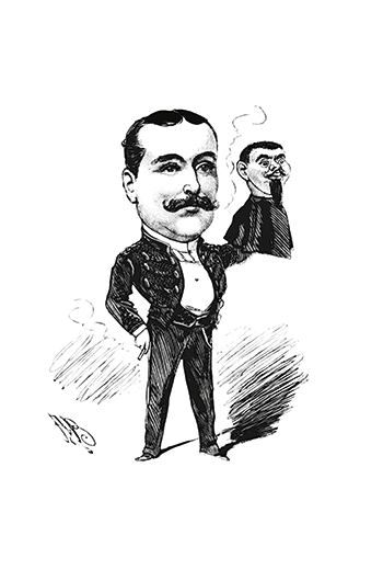 Brzuchomówca z końca XIX w. ze swa kukiełką. Fot. domena publiczna