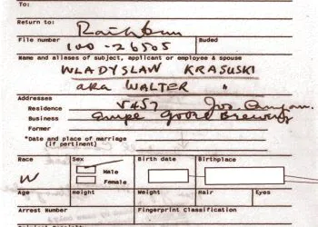 Jedna ze stron z akt dotyczących Władysława Krasuskiego